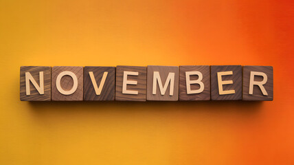 November Month Word Wood Blocks