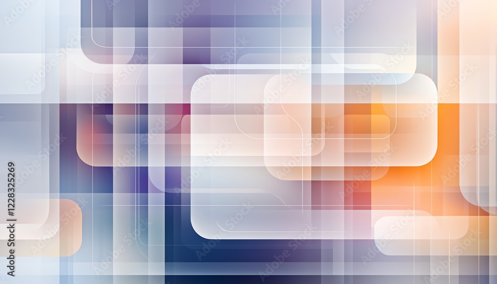 Poster an abstract composition featuring layers of translucent geometric shapes in various hues, creating a
