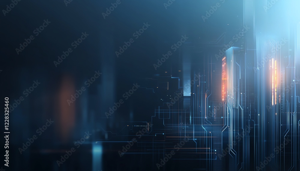 Poster an abstract representation of advanced technology and digital innovation, featuring glowing circuits