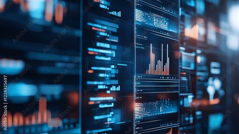 Aufkleber close-up view of digital data displays with vibrant graphs and analytics. a futuristic representatio