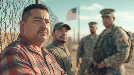 Fototapeta premium Apprehended latino man awaits uncertain fate, undocumented status triggering harsh penalties, undocumented presence risking immediate removal, undocumented journey overshadowing personal freedom