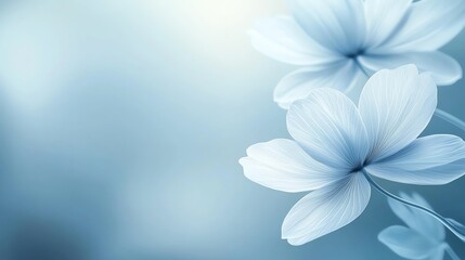 Delicate blue flowers with soft petals gracefully blend into a serene background. Ideal for conveying tranquility, beauty, and nature in any creative project.