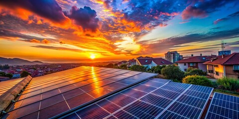 Rooftop Solar Panels: Clean Energy & Sustainable Power at Sunset