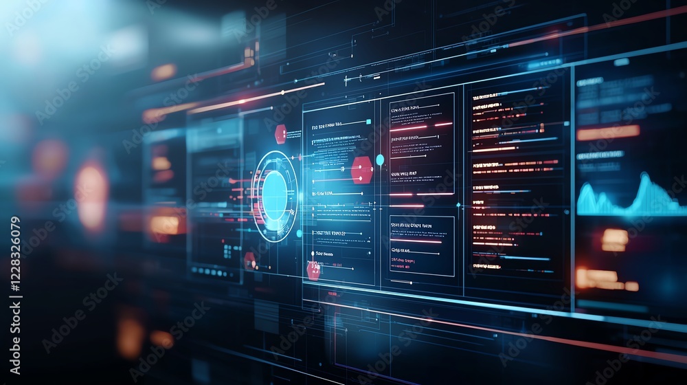 Aufkleber futuristic interface displaying complex data, holographic elements, and digital analytics
