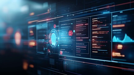 Fototapeta premium Futuristic interface displaying complex data, holographic elements, and digital analytics