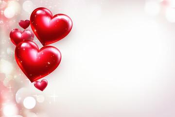 Red hearts on a light background with bokeh effect. Romantic and beautiful.