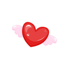 Vector red heart with wings. Stock isolated clipart on a white background.