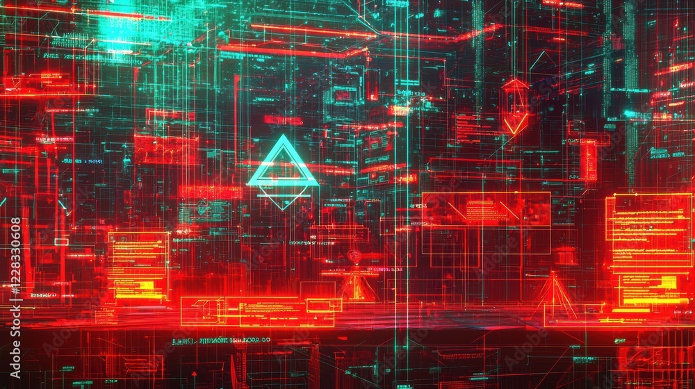 Poster visualizing data flow technological abstract design digital realm graphic art futuristic environment