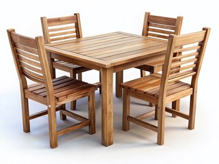 Fototapeta premium Rustic Wooden Outdoor Table and Chairs Set Isolated on White Background - Perfect for Garden, Patio, or Backyard Design