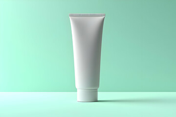 White Cosmetic Tube on Mint Green Background