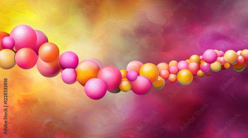 Poster dynamic colorful spheres flowing in a vivid abstract composition digital art bright atmosphere eye-l