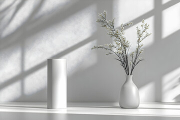 White Vase with Delicate Flower Branches in a Minimalist Setting