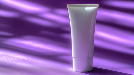 White Cosmetic Tube on Purple Background with Dramatic Lighting