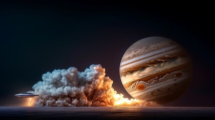 Spaceship Jupiter launch atmospheric smoke