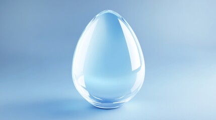 Transparent glass egg on blue background.