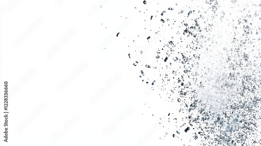 Poster dynamic particles dispersing in a white space abstract art digital artwork minimalistic environment 