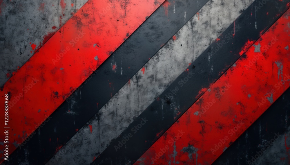 Poster abstract grunge pattern with diagonal red, black stripes on textured concrete background. modern ind
