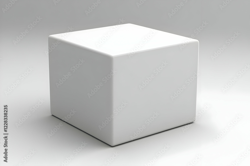 Poster white cube 3d render: minimalist geometric shape on neutral background