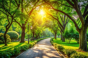 Serene Park Walkway: Picturesque Landscape Photography