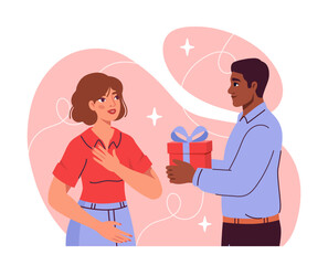 Man giving gift to a woman. Vector illustration