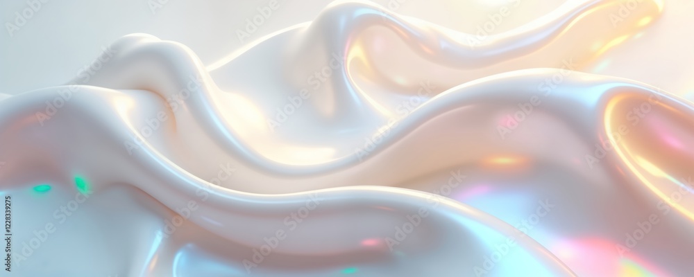 Aufkleber abstract 3d render of light, white silk with iridescent holographic foil. fluid design of flowing fa