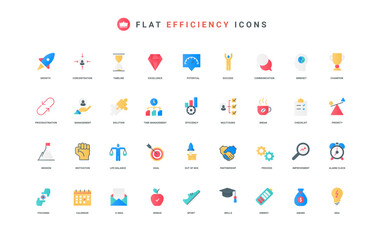 Process efficiency, skill and motivation for improvement, priority work color icon set. Success and goal focus, multitasking efficient operations to optimize project flat elements vector illustration