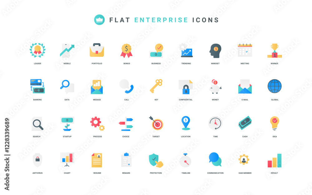 Poster enterprise, business startup and project communication and sme management color icon set. digital da