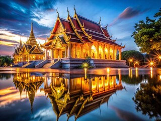 Obraz premium Serene Thai Temple at Night: Long Exposure Photography