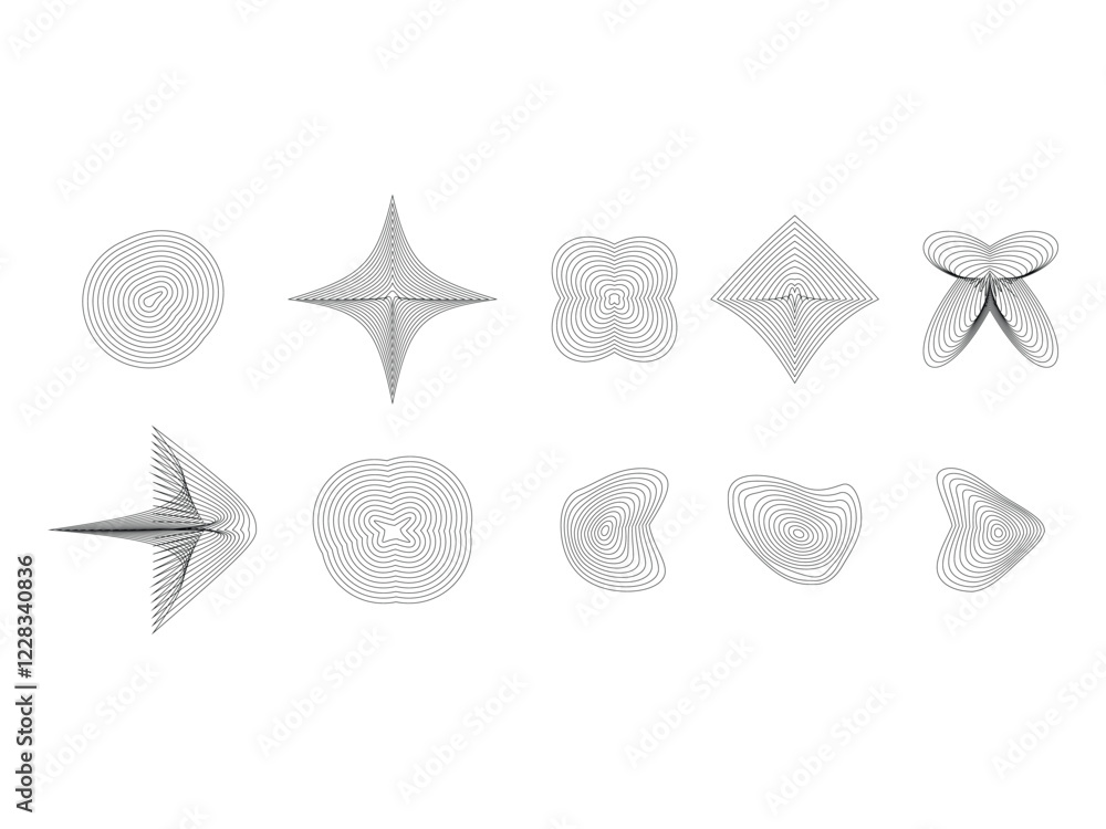 Poster topography line pattern, abstract wavy shapes design vector illustration on transparent background