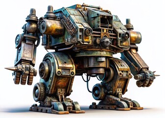 Fototapeta premium Side View of Military Robot, Futuristic Metal Gear, Sci-Fi War Machine, PNG Cutout