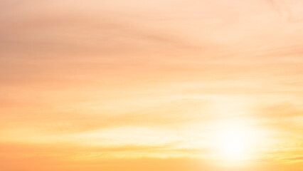Golden sunset sky clouds in the evening sun dawn, Horizon sky background with Orange, Yellow...