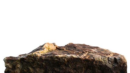 Rock stone podium isolated, Cliff mountain on white background well material design exhibition platform and space montage your product display, Clipping paths