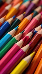 Fototapeta premium Assortment of wooden colored pencils, close-up , school, colorful