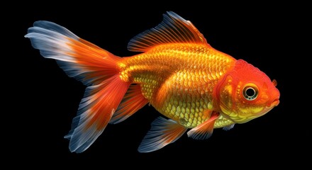 Vibrant goldfish swimming gracefully against a dark background
