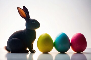 Silhouette Easter Bunny & Eggs: White Background Stock Photo