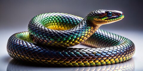 Obraz premium Silhouette Metal Snake, White Background Stock Photo - Elegant, Artistic Reptile Design