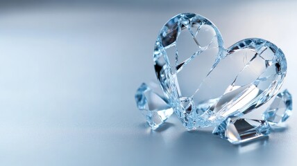 Fototapeta premium Transparent crystal heart sculpture with reflections on smooth surface