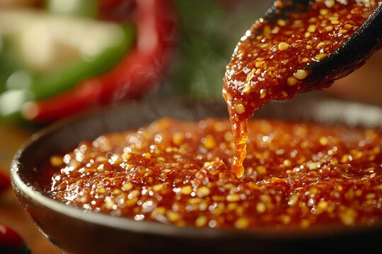 Spicy sriracha sauce close-up