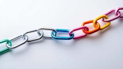 Fototapeta premium Multicolored chain links connected, symbolizing diversity and unity