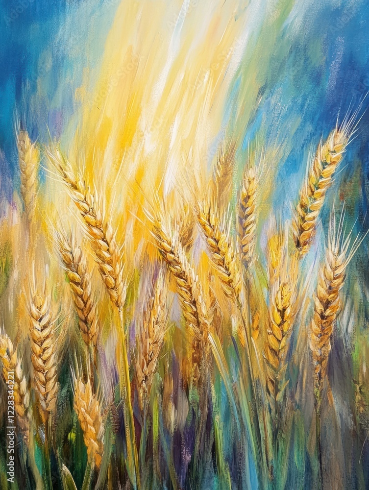 Aufkleber rays illuminate golden wheat in a vibrant field during a bright sunny day. generative ai