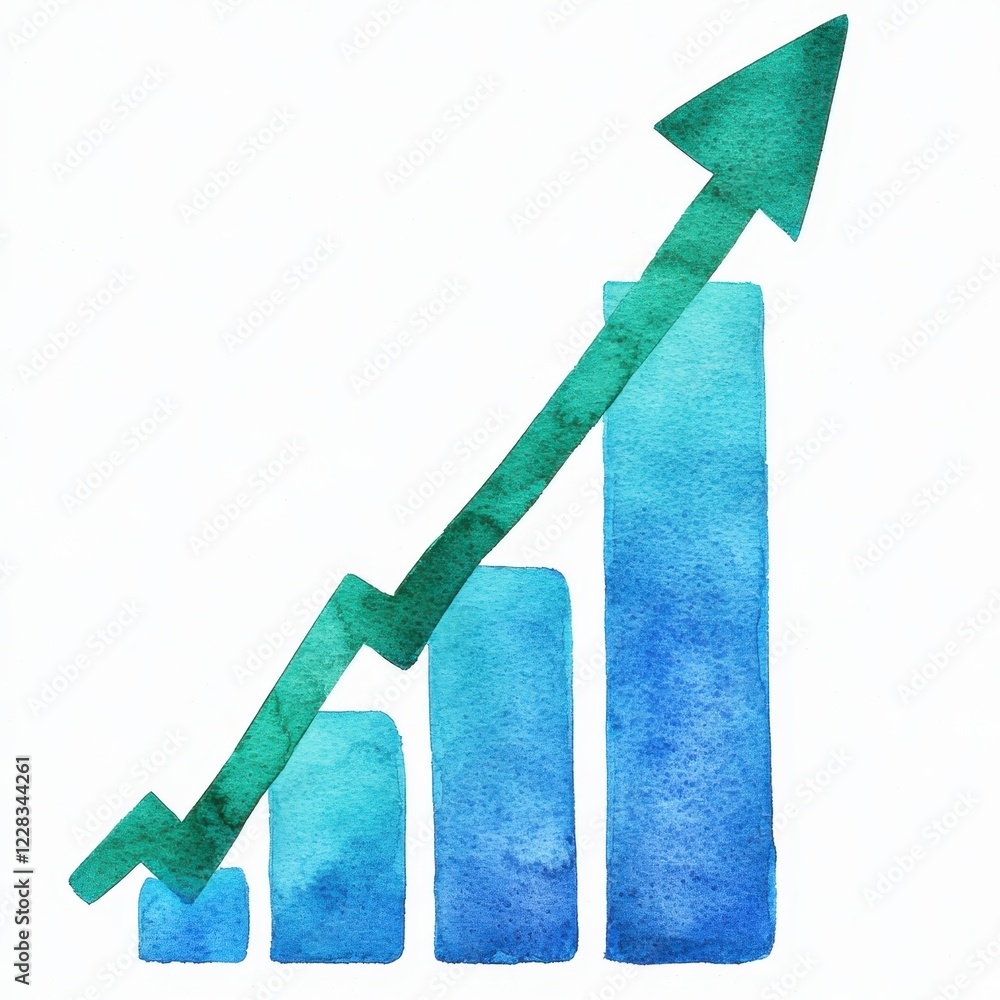 Poster business strategy technology execution concept. watercolor graph showing growth with ascending bars 