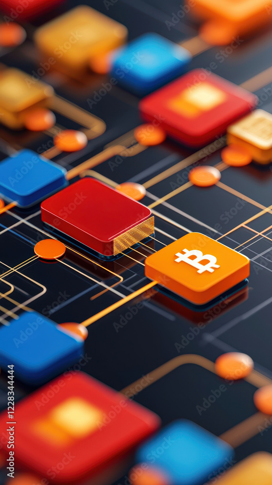 Poster business strategy technology execution concept. colorful digital interface with app icons and connec
