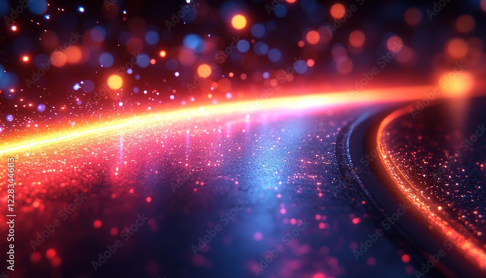 Aufkleber glowing stream trails on dark surface with bokeh lights, abstract graphic for presentation