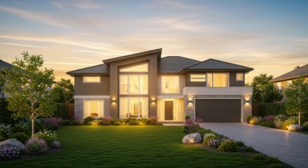 A captivating modern house in a scenic suburban area, offering the perfect combination of architecture and views.