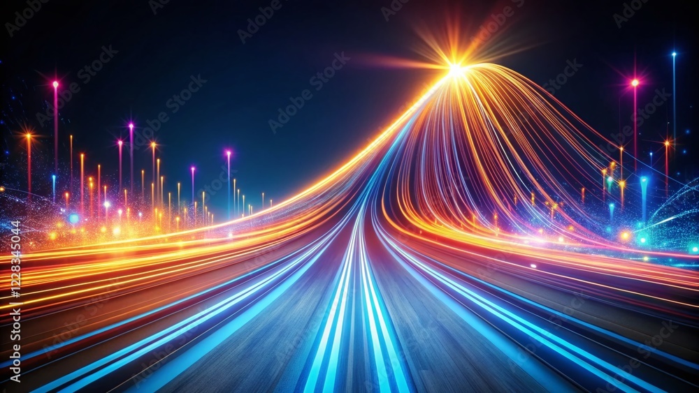 Poster silhouette of futuristic data streams ascending, representing high-speed internet technology and big