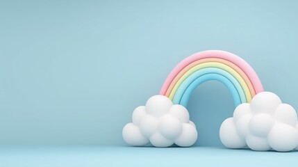 Colorful rainbow arch transitioning into soft clouds against a blue sky
