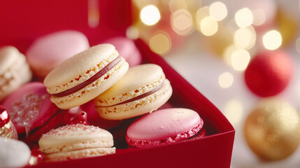 Obraz premium Traditional macaron assortment in festive setting for culinary delight and party decor