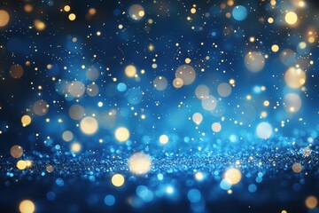 Magical Blue and Golden Bokeh Lights with Glittering Texture and Festive Sparkle for Holiday Backdrops and Elegant Celebrations