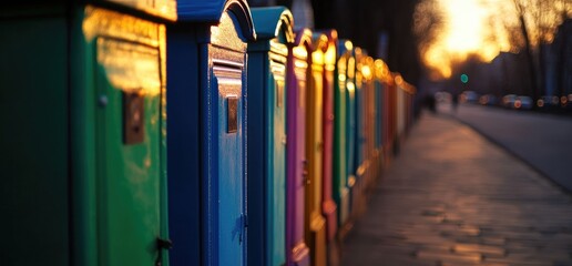 Obraz premium Colorful street cabinets sunset urban scene