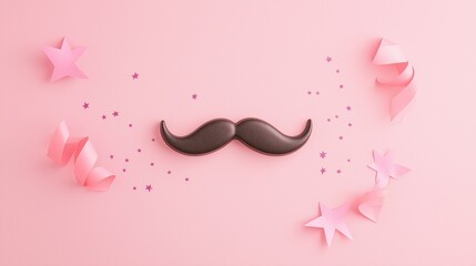 Goofy mustache prop on pastel pink background for playful design and decor